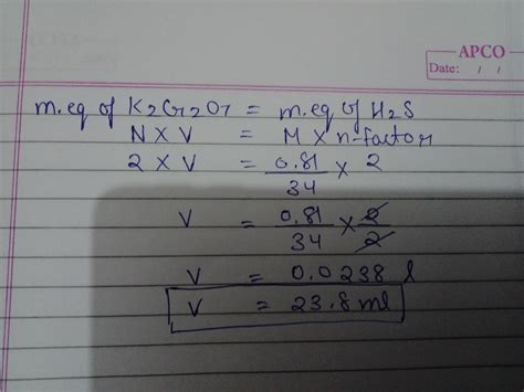 What Volume Of N K Cr O Solution Is Required To Oxidise G Of H S