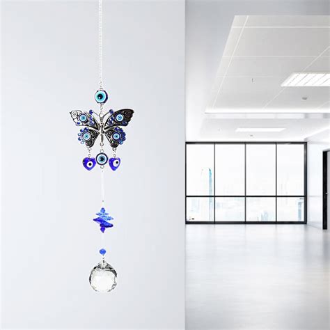 Blue Evil Eye Butterfly Crystal Suncatcher Thuis I Grandado