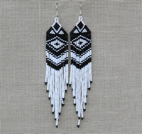 White And Black Earrings Native American Beaded Earrings Etsy