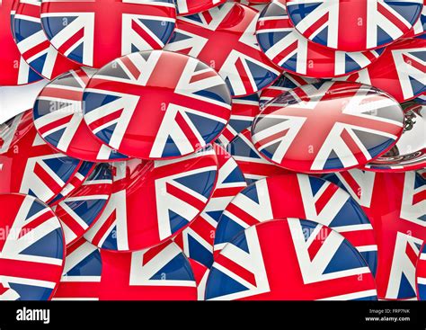 British badges / 3D render of metallic badges with British flag Stock Photo - Alamy