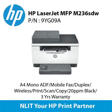 Hp Laserjet Mfp M236sdw 9yg09a A4 Mono Print Scan Copy Adf Mobile Fax Duplex Wireless