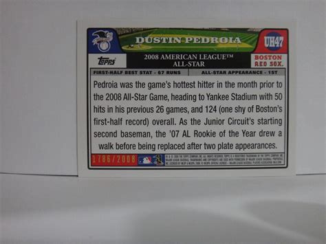 Dustin Pedroia All Star Red Sox 2008 Topps Gold UH47 2008 EBay