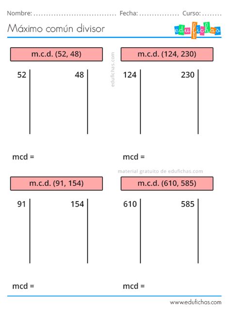 M Nimo N M Ltiplo M Ximo N Divisor Calcular Ejercicios