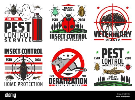 Servicios de control de plagas e insectos clínica veterinaria e iconos