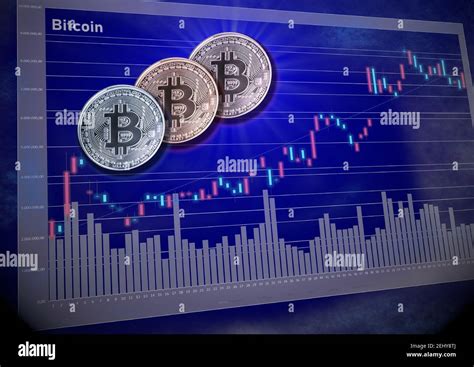 Bitcoin Graph Of Price Ranges And Trading Volumes Un Blue Tones Stock