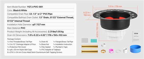 Vevor Freestanding Tub Drain Kit Bathtub Drain Rough In Kit With Pvc