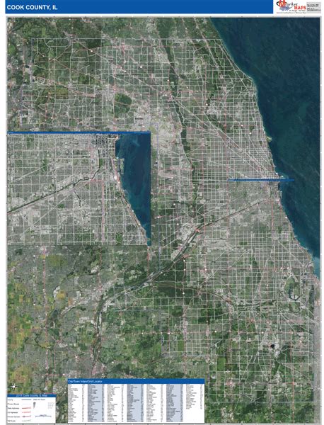 Cook County IL Wall Map Satellite Basic Style By MarketMAPS MapSales