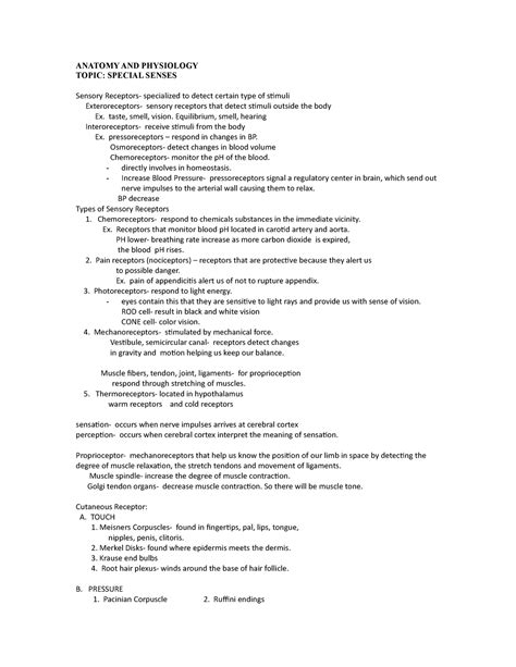 Module 16 Handouts Special Senses ANATOMY AND PHYSIOLOGY TOPIC