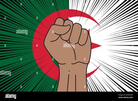 Human Fist Clenched Symbol On Flag Of Algeria Background Power And