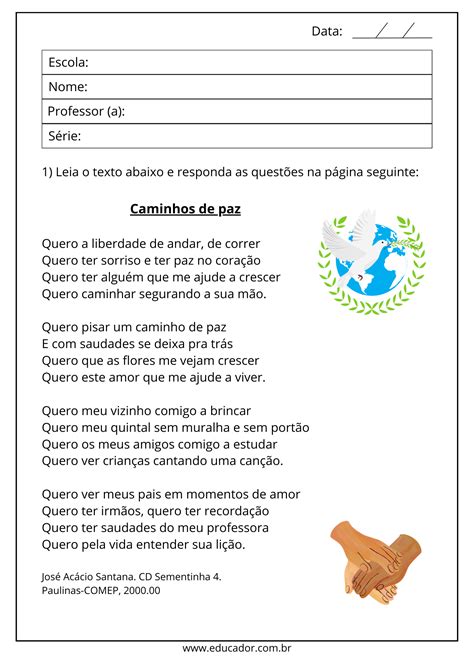 Atividades Sobre A Paz Para Imprimir - Atividades sobre a paz para imprimir com sequência didática - Educador