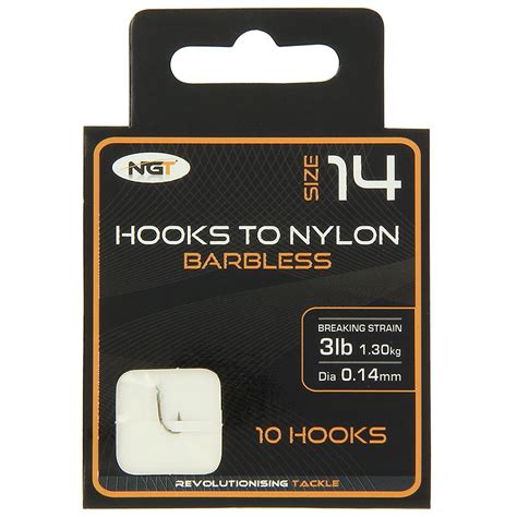 60 X NGT Barbless Hooks To Nylon Size 10 12 14 16 18 Coarse Carp