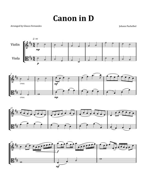 Canon By Pachelbel Violin And Viola Duet Arr Glauco Fernandes