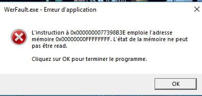 L état de la mémoire ne peut pas etre read