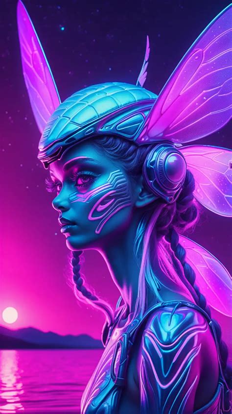 Hyper Realistic Synthwave Art Enigmatic Fairies And Aliens In UV