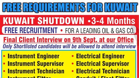 FREE REQUIREMENTS FOR SHUTDOWN PROJECT IN KUWAIT Gulf Job Ki Duniya