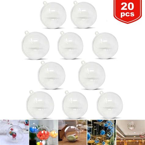 20pcs Clear Plastic Balls Christmas Diy Baubles Fillable Xmas Tree Ornament