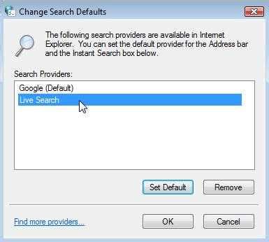 Add Or Change The Default Search Provider In Internet Explorer