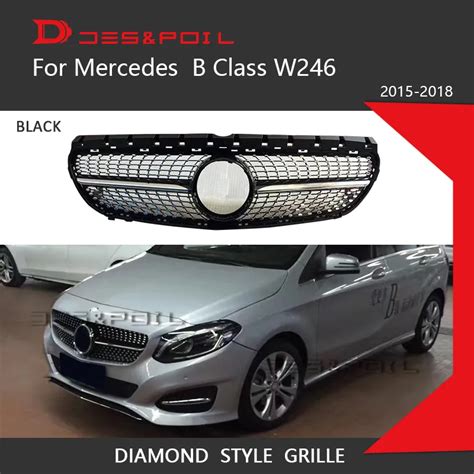 Diamond Grille Black Silver For Mercedes Benz B Class W246 Front Bumper Racing Grill 2015 2018