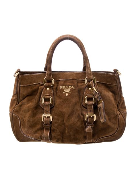 Prada Scamosciato Buckle Satchel W Strap Brown Handle Bags Handbags