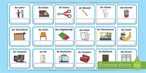 Cartes De Vocabulaire Objets De La Classe En Allemand