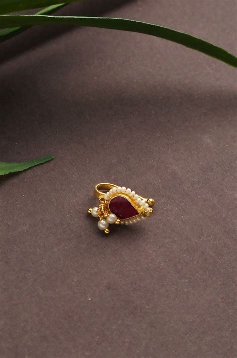 Red Kundan Nosepin Gold Plated Kundan Nosepin Red Gold Plated Kundan