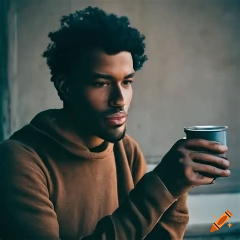 Man Brewing Coffee On A Rooftop In A Coastal City With Short Black Hair