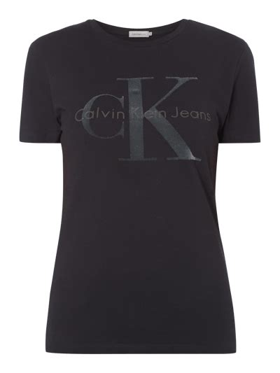 Calvin Klein Jeans T Shirt Mit Logo Flockprint Black Online Kaufen