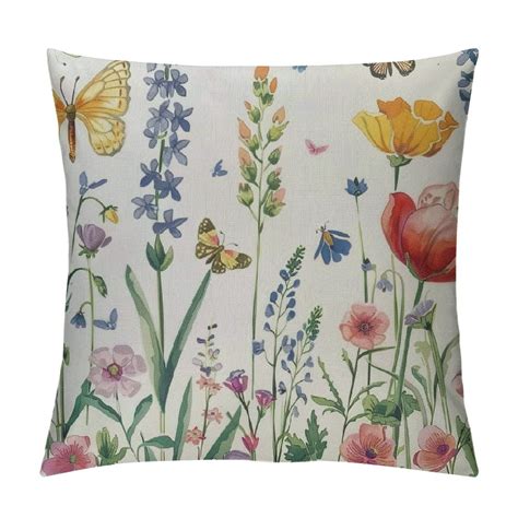 Pratyus Spring Pillow Covers Tulip Lavender Butterfly Farmhouse Throw