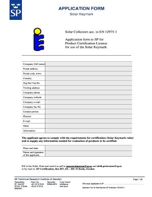 Fillable Online Sp SP Solar Keymark Application Form Sp Fax Email