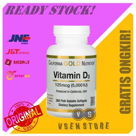 Jual California Gold Nutrition Vitamin D3 5000IU 125mcg Isi 360 Softgel