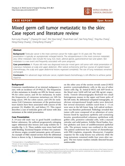 Pdf Mixed Germ Cell Tumor Metastatic To The Skin Case Report And