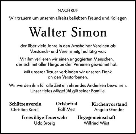 Traueranzeigen Von Walter Simon Vrm Trauerde