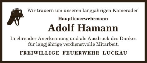 Das Trauerportal für Lüchow Dannenberg Todesanzeigen Adolf Hamann