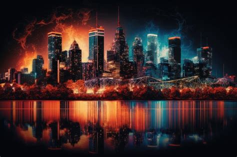 Premium Ai Image Bustling Cityscape Illuminated At Night Generative Ai