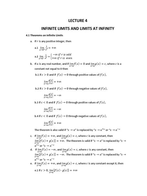 Exploring Limits At Infinity Theorems On Infinite Limits And Limits At