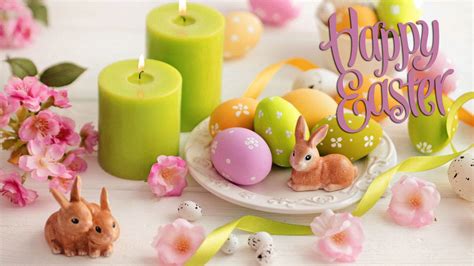 Download Cute Happy Easter Eggs Bunny Candle Dinner Wallpaper