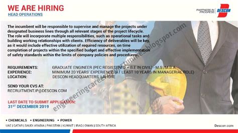 Descon Engineering Job At Headquarters Lahore 2019 Engineering