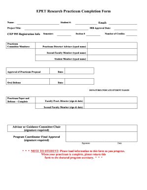 Fillable Online EPET Research Practicum Completion Form Fax Email Print