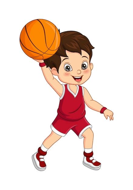 Ilustração em vetor de desenho animado menino bonito jogando basquete