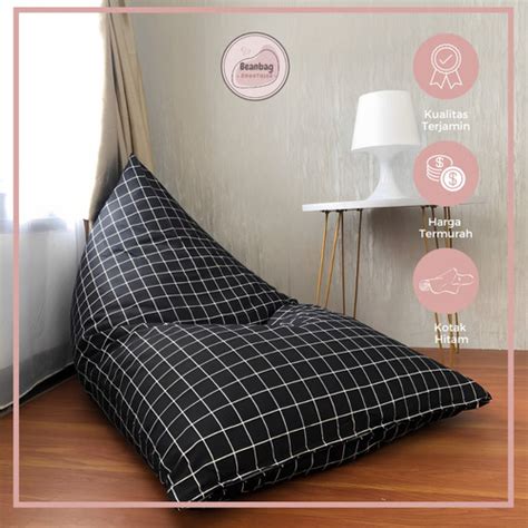 Promo Bean Bag Triangle Plus ISI Size Dewasa Motif Kotak Hitam Termurah