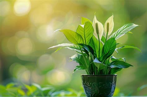 La Planta De Casa De Spathiphyllum Macro En La Florera De Peace Lily En