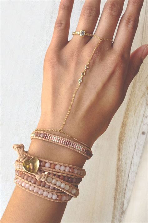 Pink And Rose Gold Single Wrap Bracelet On Beige Leather Chan Luu