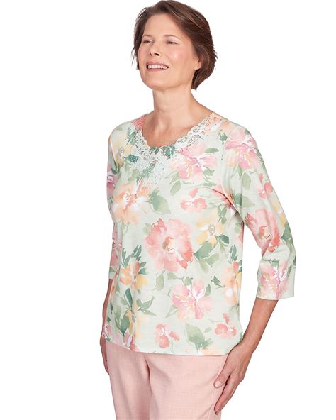 Alfred Dunner® English Garden Watercolor Floral Lace Neck Top Blair