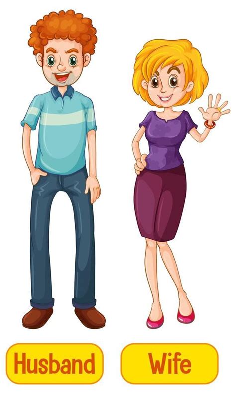 Husband And Wife Cartoon Characters On White Background