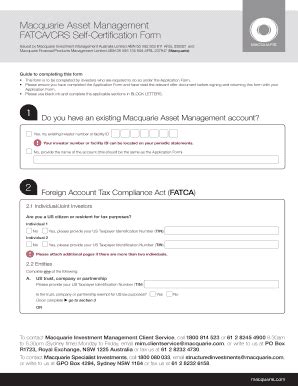 Fillable Online Macquarie Asset Management Fatca Crs Self