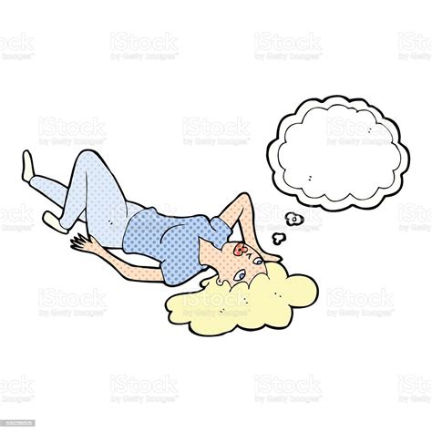 Cartoon Woman Lying On Floor With Thought Bubble Stock Illustration