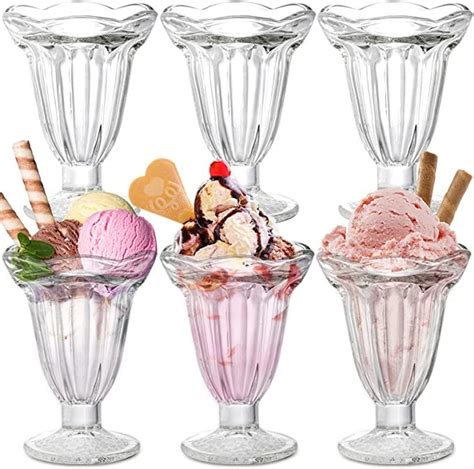 Zenfun 6 Pack Glass Tulip Sundae Cups 6 7 Ounce Clear Milkshakes Footed Ice Cream Cups Dessert