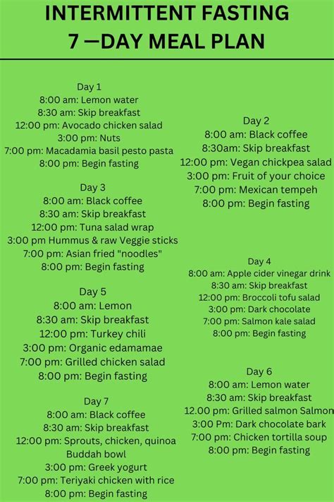 Intermittent Fasting 7 Days Meal Plan Weightloss Tips Diet Meal Plan Artofit