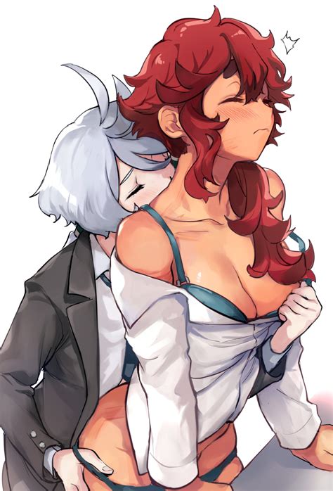 Rule 34 2girls Ahoge Big Breasts Blush Bra Strap Breasts Canon Couple Cleavage Color Curly