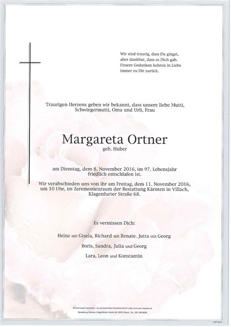 Parte für Margareta Ortner pax requiem